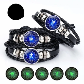 Wholesale Luminous 12 Constellation Time Gems Leather Bracelet