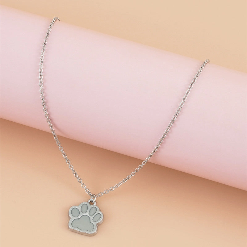 Wholesale Luminous Dog Paws Stainless Steel Necklaces