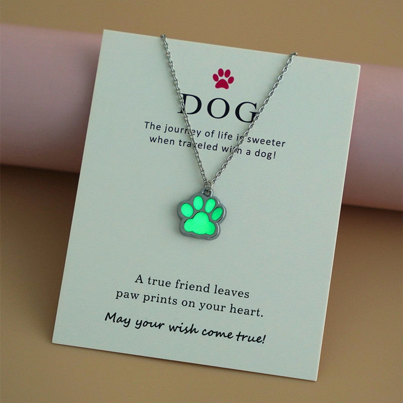 Wholesale Luminous Dog Paws Stainless Steel Necklaces
