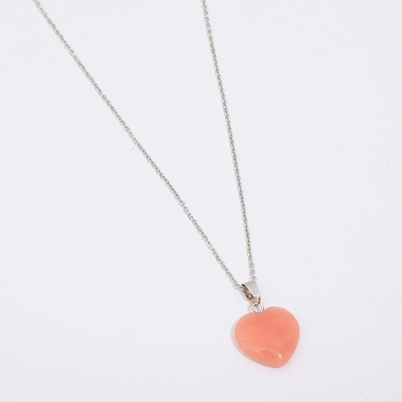 Wholesale Luminous Pendant Heart Natural Stone Titanium Steel Chain Necklaces