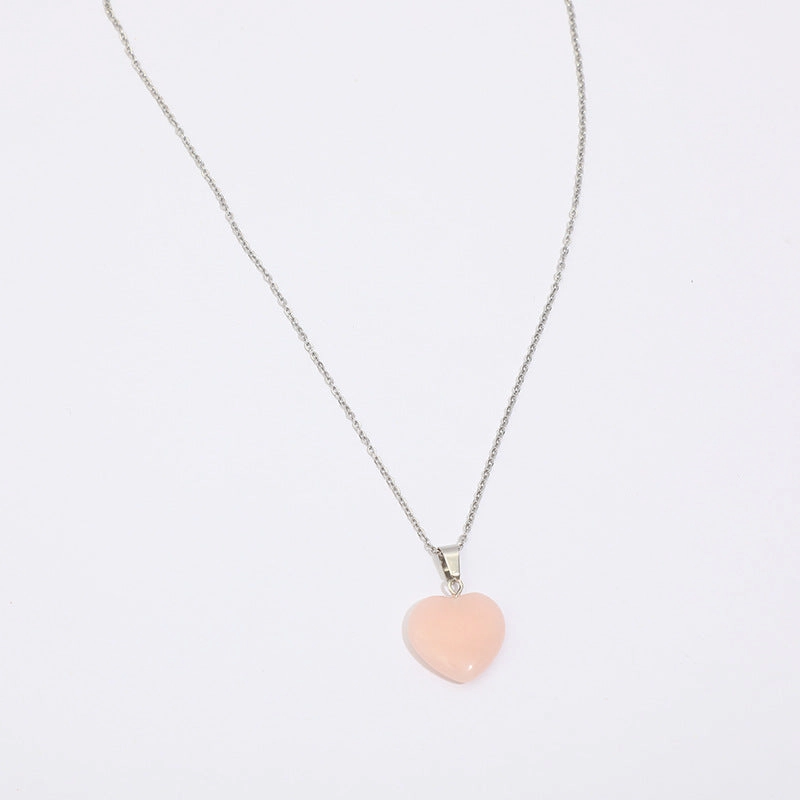 Wholesale Luminous Pendant Heart Natural Stone Titanium Steel Chain Necklaces
