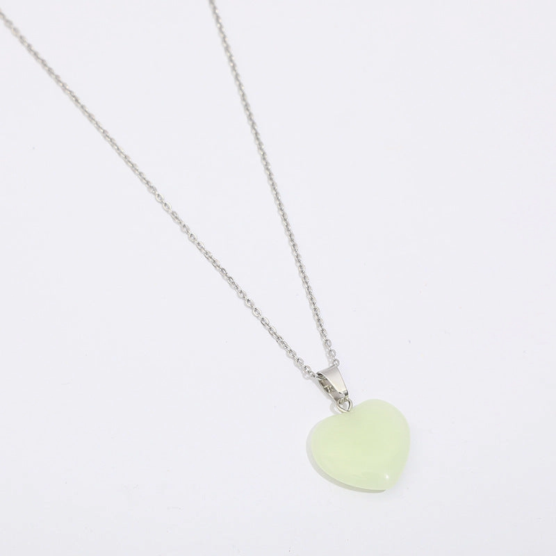 Wholesale Luminous Pendant Heart Natural Stone Titanium Steel Chain Necklaces