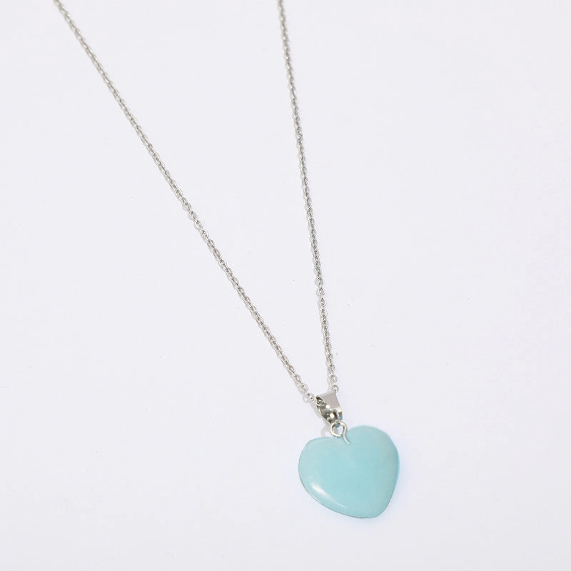 Wholesale Luminous Pendant Heart Natural Stone Titanium Steel Chain Necklaces
