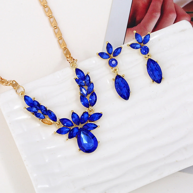 Wholesale Luxury Colorful Diamond Water Drop Necklace Earrings Set