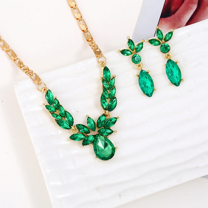 Wholesale Luxury Colorful Diamond Water Drop Necklace Earrings Set
