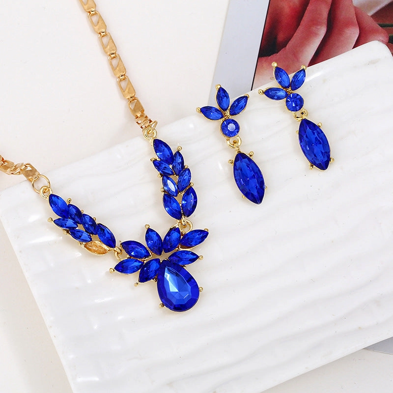 Wholesale Luxury Colorful Diamond Water Drop Necklace Earrings Set