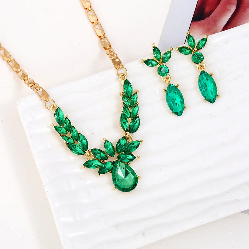 Wholesale Luxury Colorful Diamond Water Drop Necklace Earrings Set
