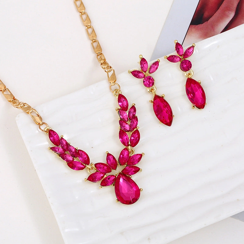 Wholesale Luxury Colorful Diamond Water Drop Necklace Earrings Set