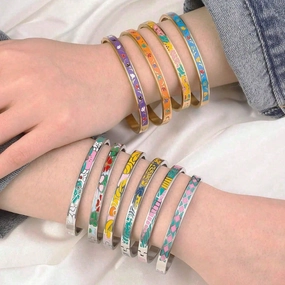 Wholesale Luxury Stainless Steel Enamel Drip Oil 18K Genuine Gold Plated Titanium Steel Bracelet