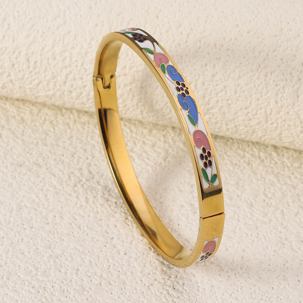 Wholesale Luxury Stainless Steel Enamel Drip Oil 18K Genuine Gold Plated Titanium Steel Bracelet