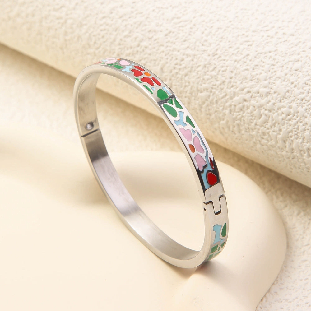 Wholesale Luxury Stainless Steel Enamel Drip Oil 18K Genuine Gold Plated Titanium Steel Bracelet