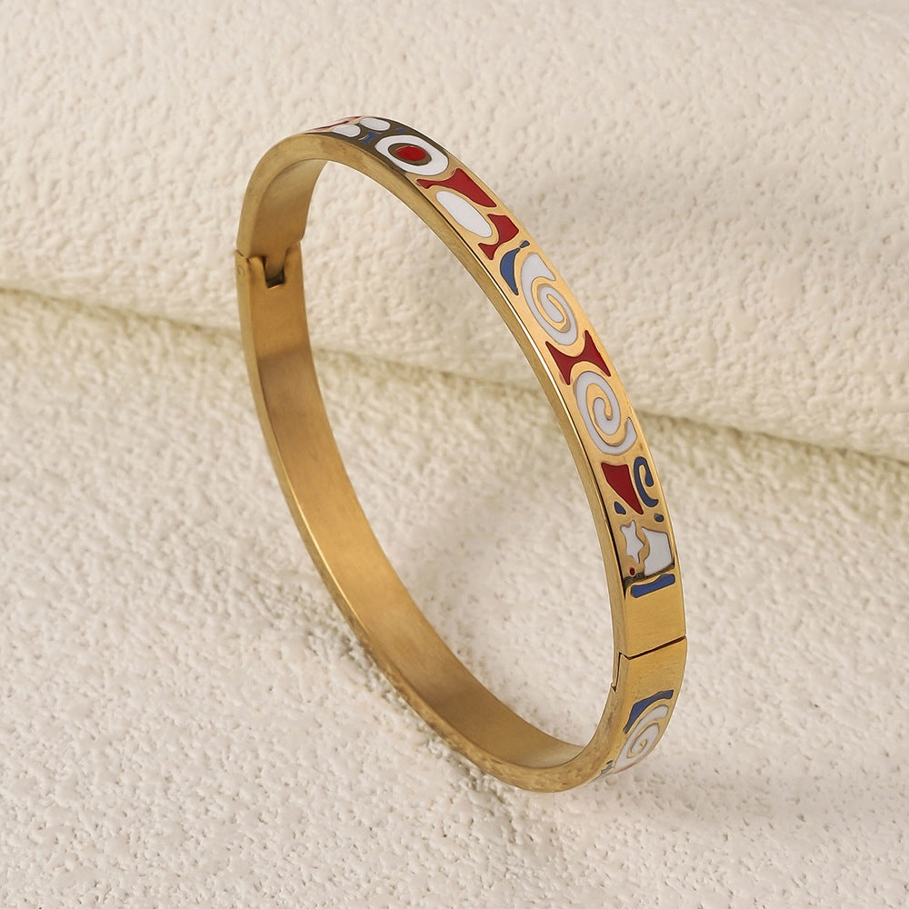 Wholesale Luxury Stainless Steel Enamel Drip Oil 18K Genuine Gold Plated Titanium Steel Bracelet