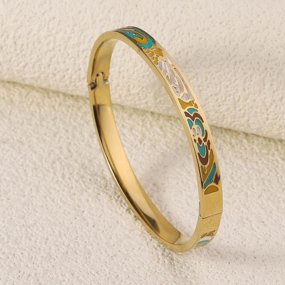 Wholesale Luxury Stainless Steel Enamel Drip Oil 18K Genuine Gold Plated Titanium Steel Bracelet