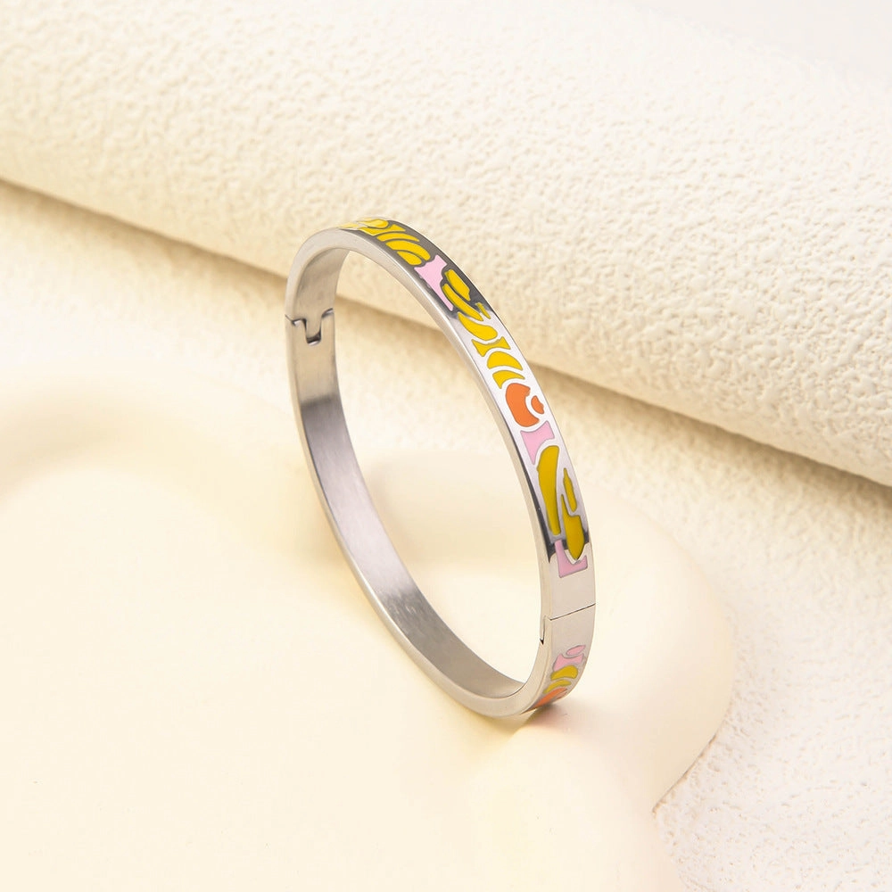 Wholesale Luxury Stainless Steel Enamel Drip Oil 18K Genuine Gold Plated Titanium Steel Bracelet