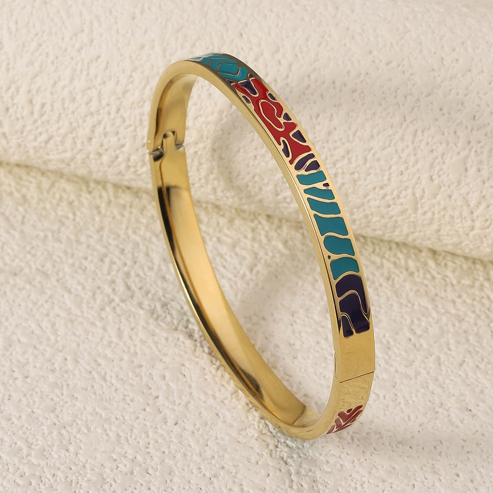 Wholesale Luxury Stainless Steel Enamel Drip Oil 18K Genuine Gold Plated Titanium Steel Bracelet