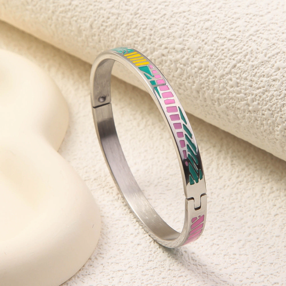 Wholesale Luxury Stainless Steel Enamel Drip Oil 18K Genuine Gold Plated Titanium Steel Bracelet