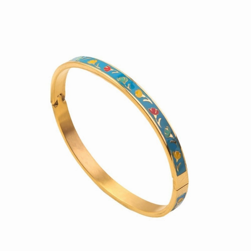 Wholesale Luxury Stainless Steel Enamel Drip Oil 18K Genuine Gold Plated Titanium Steel Bracelet