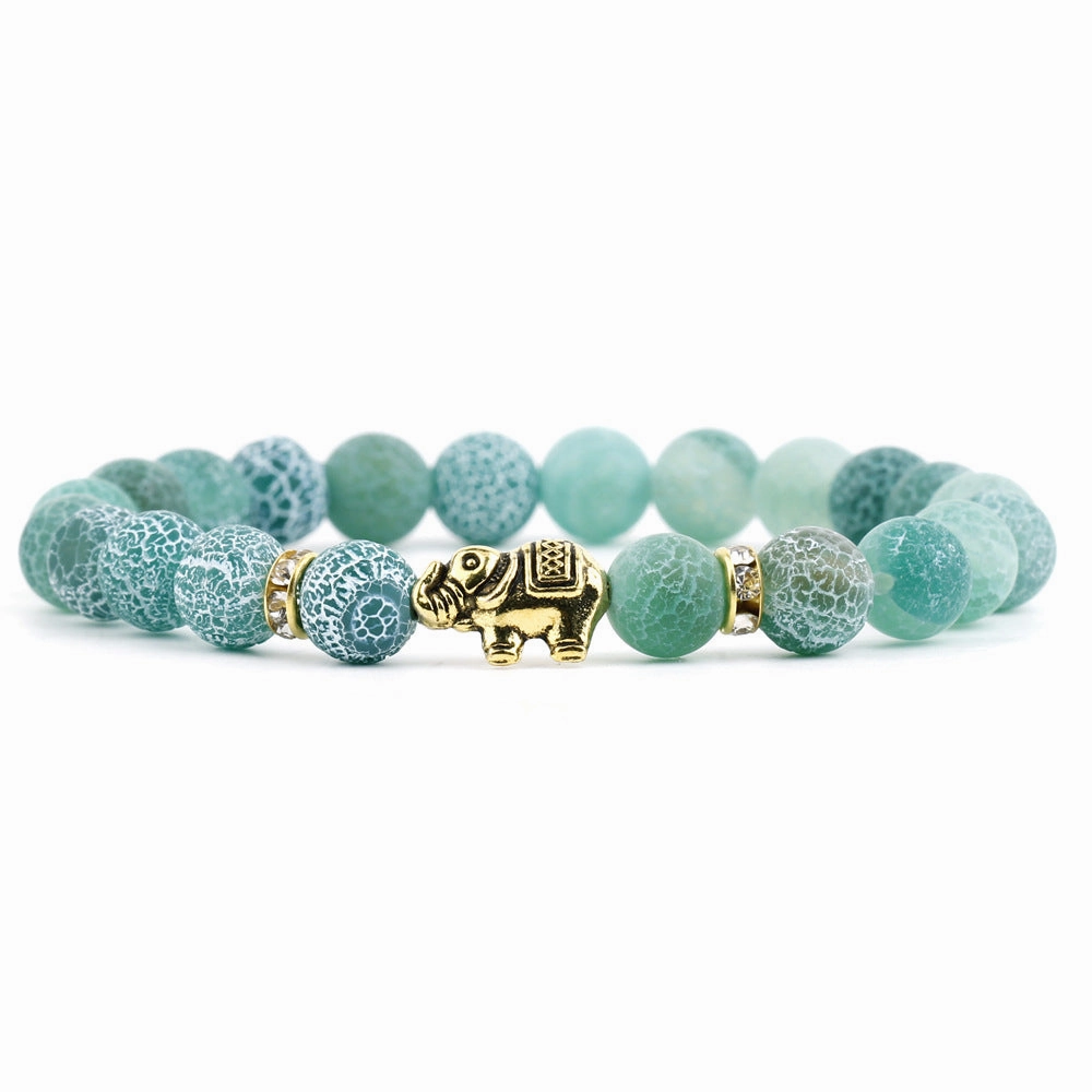 Wholesale Lychee Frozen Chalcedony Beads Alloy Bracelet