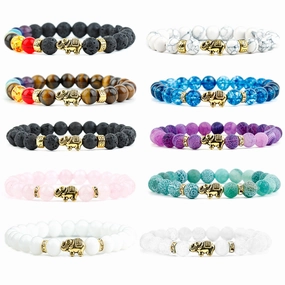 Wholesale Lychee Frozen Chalcedony Beads Alloy Bracelet