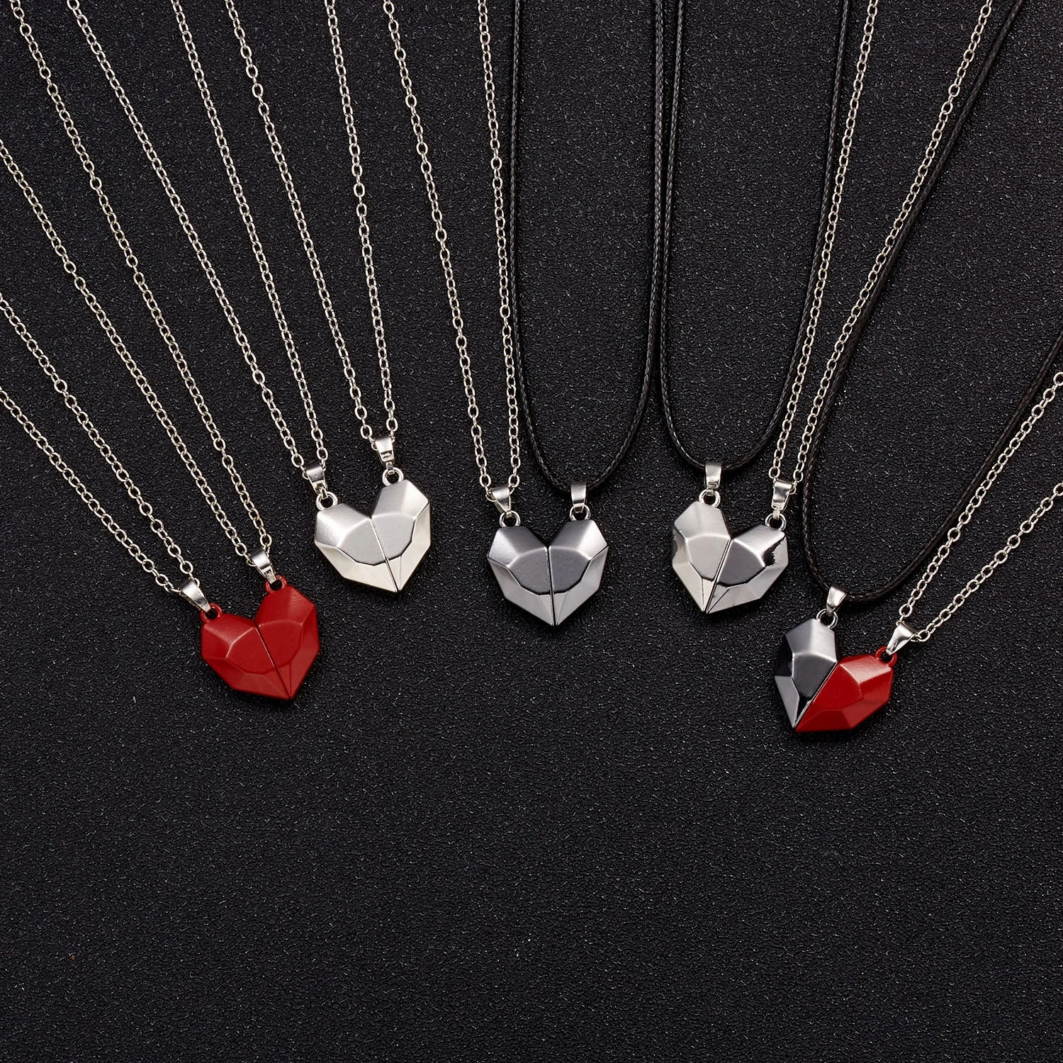 Wholesale Magnetic Attraction Black and White Stitching Magnetic Love Necklace Set of Two