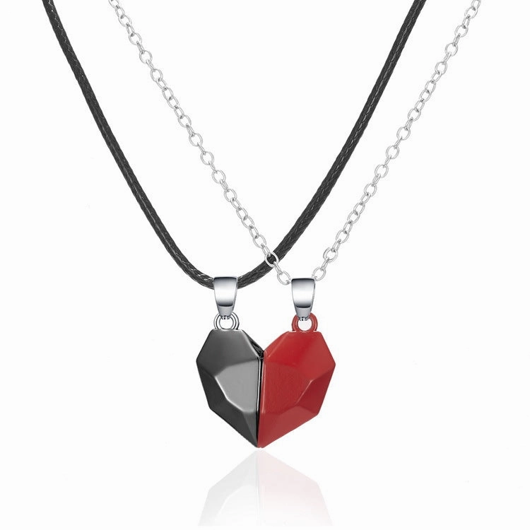 Wholesale Magnetic Attraction Black and White Stitching Magnetic Love Necklace Set of Two