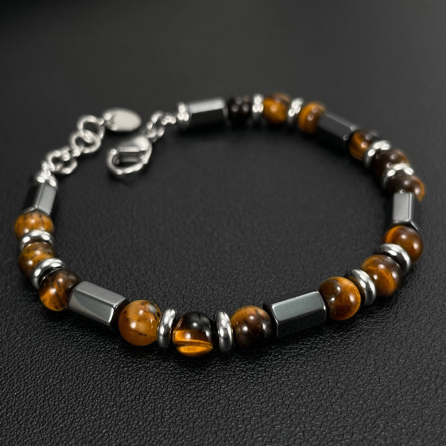 Wholesale Maillard Geometric Tiger Eye Stone Stainless Steel Beaded Chain Men's Bracelet