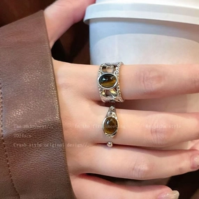 Wholesale Maillard Tiger Eye Stone Open Adjustable Ring Vintage Heavy Oval Ring