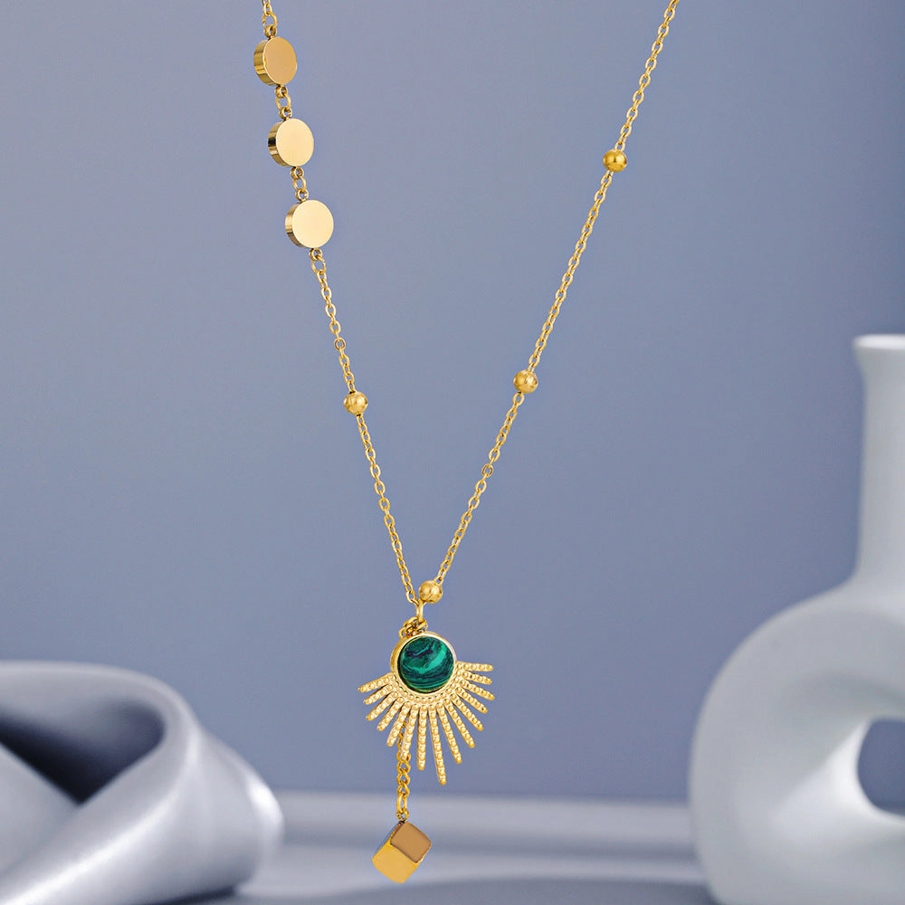 Wholesale Malachite Inlaid Scalloped Stainless Steel Necklace