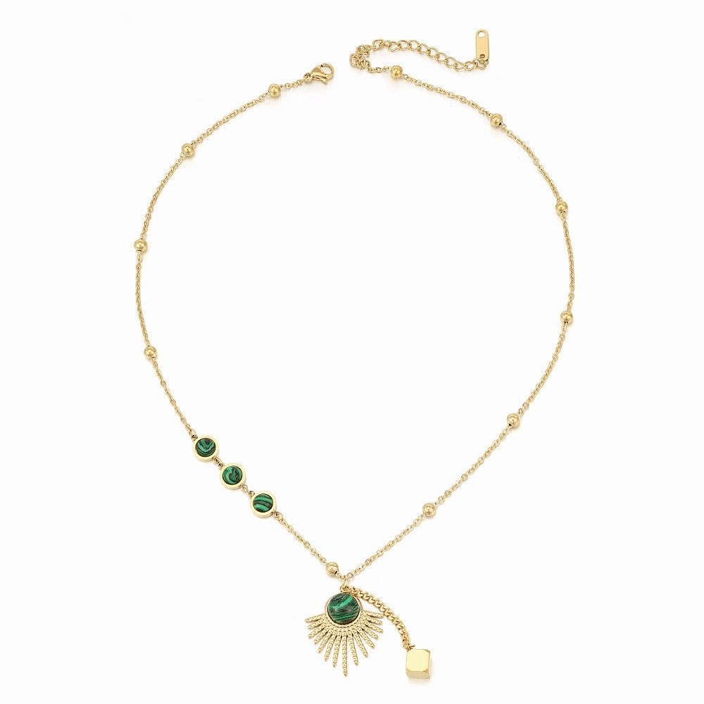 Wholesale Malachite Inlaid Scalloped Stainless Steel Necklace