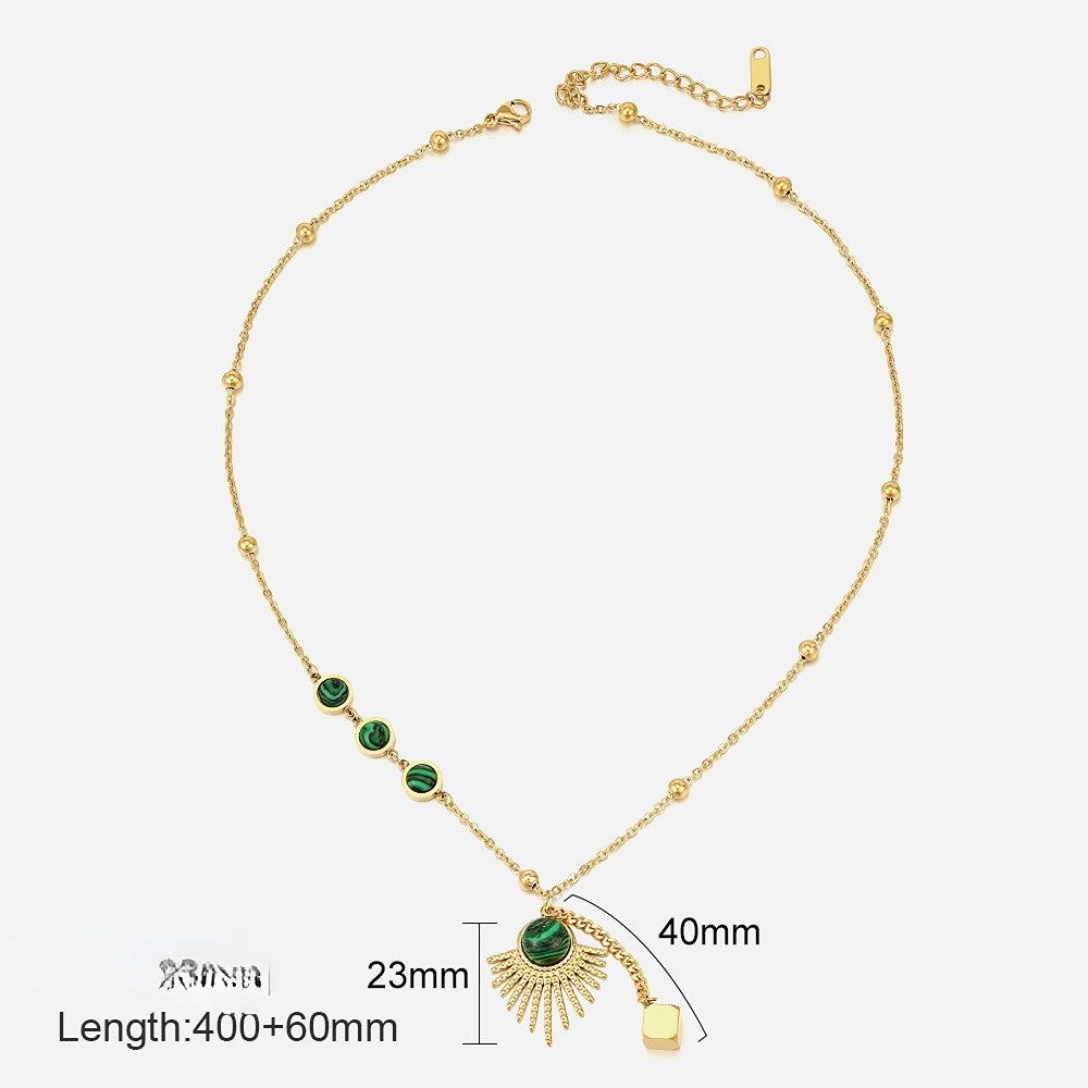 Wholesale Malachite Inlaid Scalloped Stainless Steel Necklace