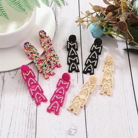 Wholesale MAMA Letter Handmade Beaded Rice Bead Earrings
