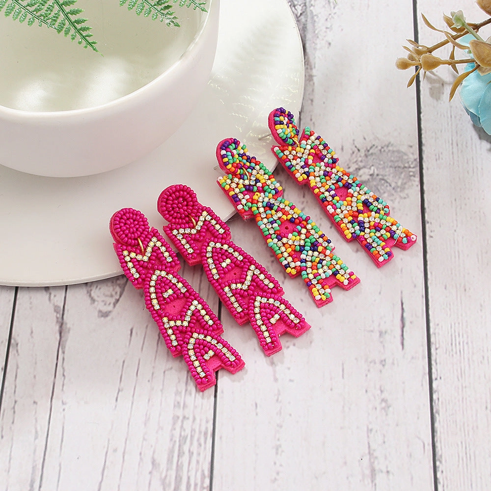 Wholesale MAMA Letter Handmade Beaded Rice Bead Earrings