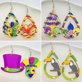 Wholesale Mardi Gras Colored Wood Earrings