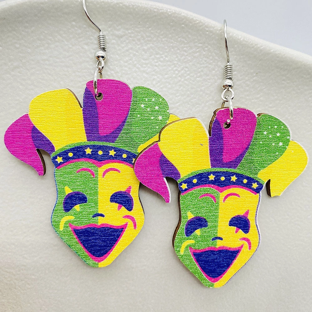 Wholesale Mardi Gras Colored Wood Earrings