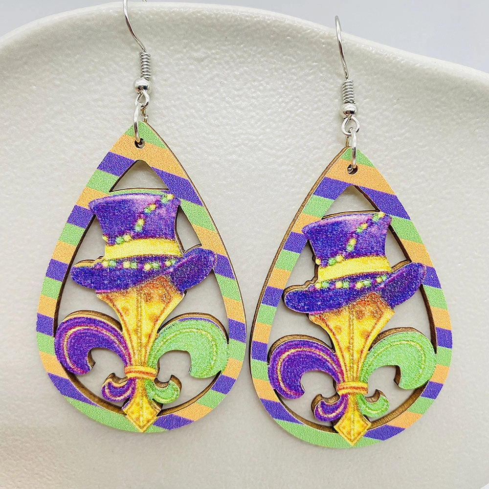 Wholesale Mardi Gras Colored Wood Earrings