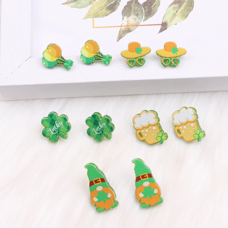 Wholesale Mardi Gras St. Patrick's Day Shamrock Wine Glass Acrylic Print Earrings
