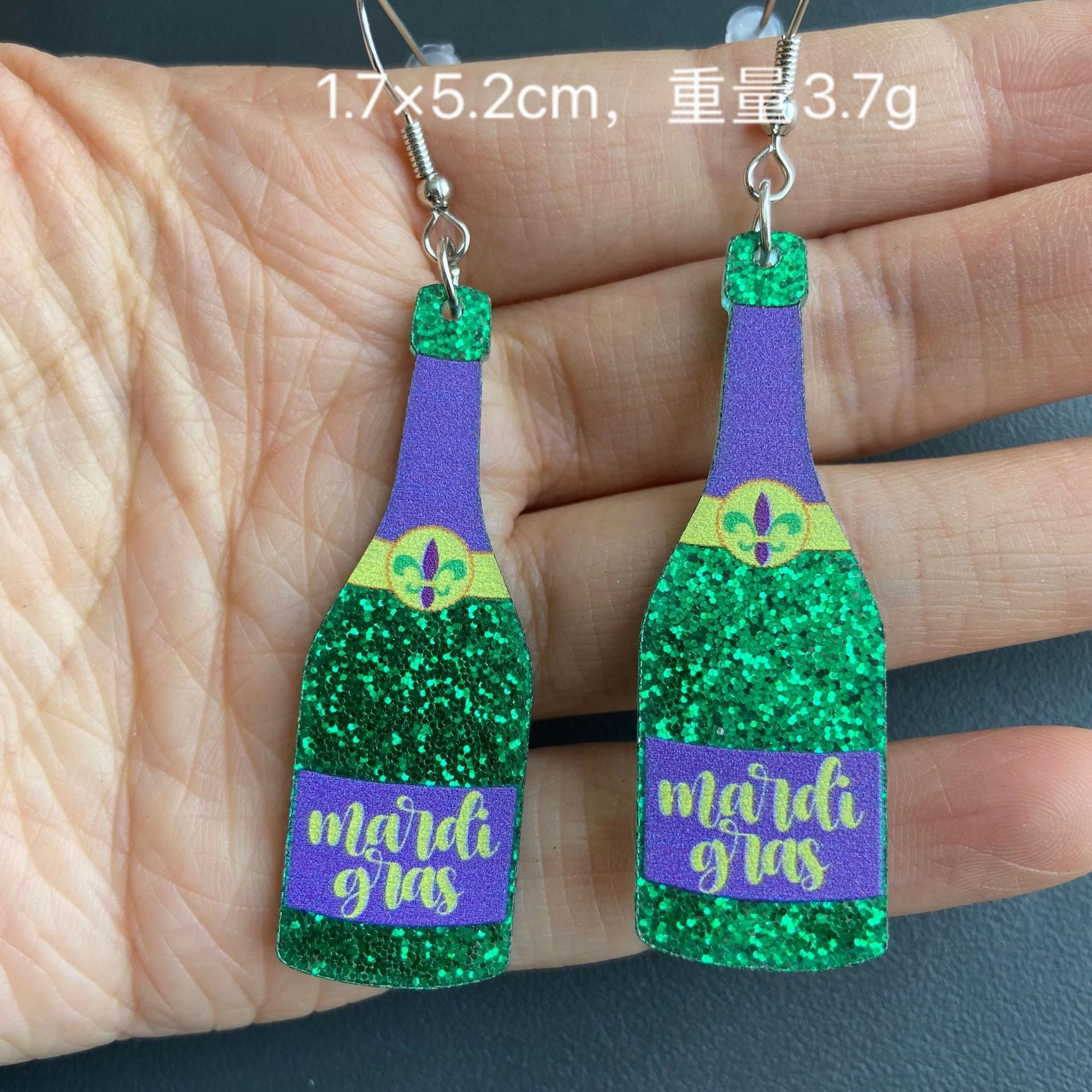 Wholesale Mardi Gras Tricolor Alpaca Champagne Bottle Ice Cream Tree Dog Earrings