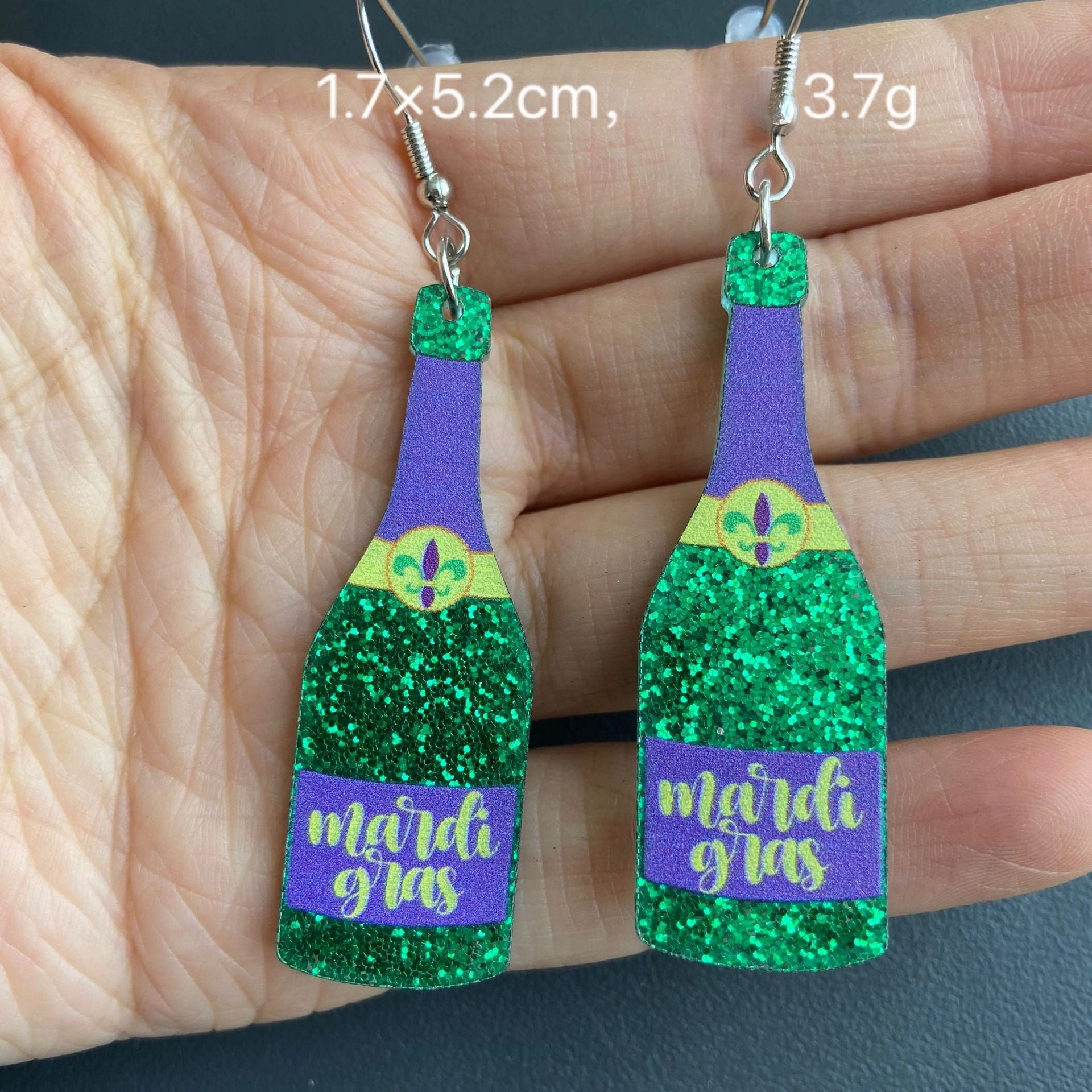 Wholesale Mardi Gras Tricolor Alpaca Champagne Bottle Ice Cream Tree Dog Earrings
