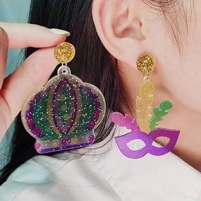 Wholesale Mardi Gras Water-saving Drop Shaped Minimalist Acrylic Earrings