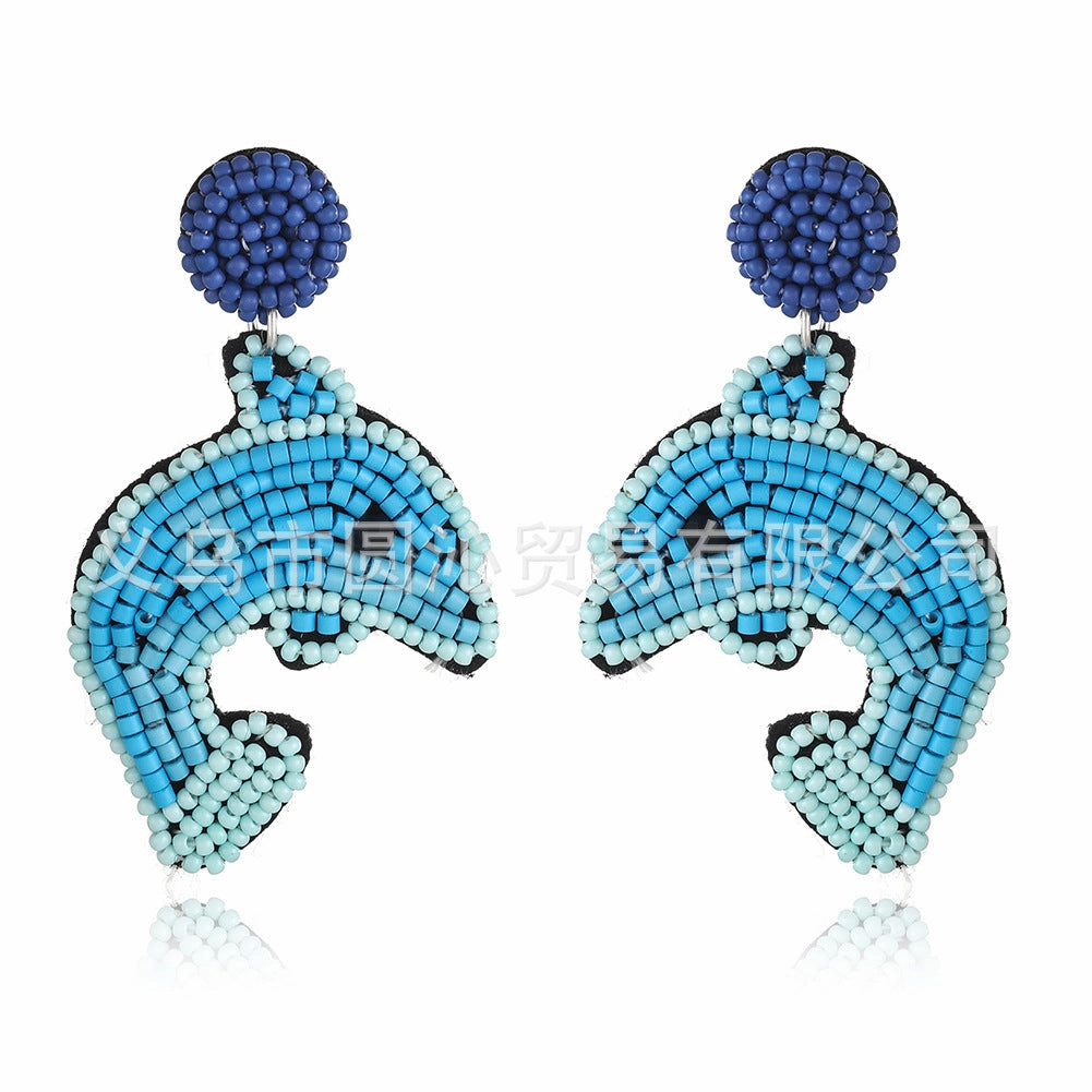 Wholesale Marine Biological Fabric Rice Beads Handmade Sea Star Shell Earrings