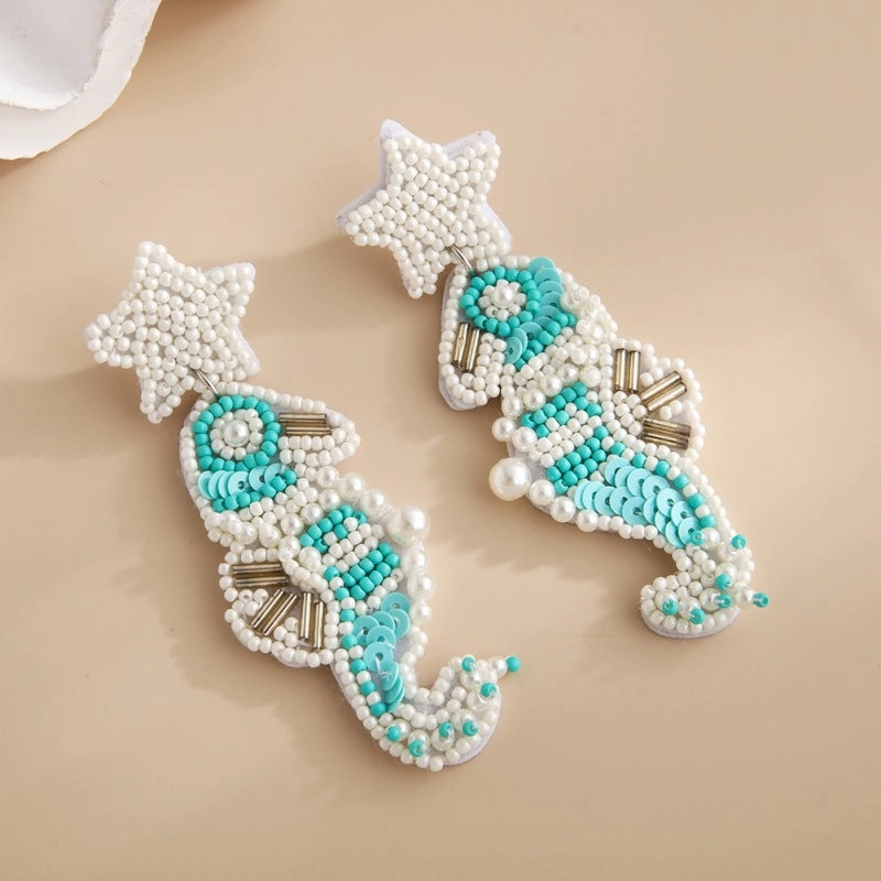 Wholesale Marine Biological Fabric Rice Beads Handmade Sea Star Shell Earrings