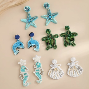 Wholesale Marine Biological Fabric Rice Beads Handmade Sea Star Shell Earrings