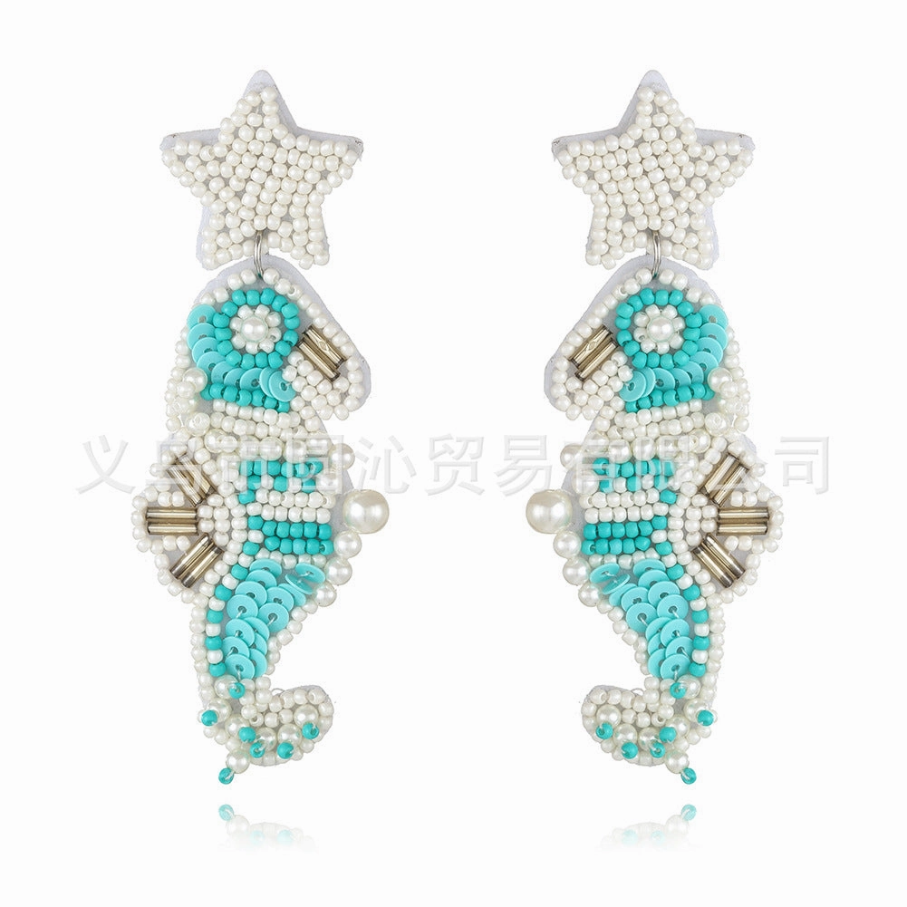 Wholesale Marine Biological Fabric Rice Beads Handmade Sea Star Shell Earrings