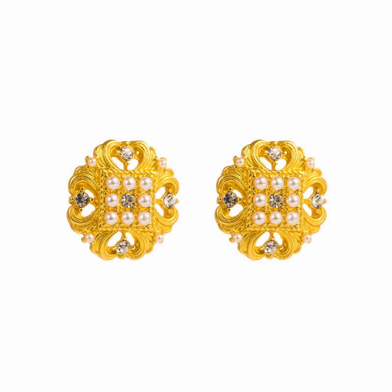 Wholesale Medieval Style Hollow Heart Rice Bead Earrings