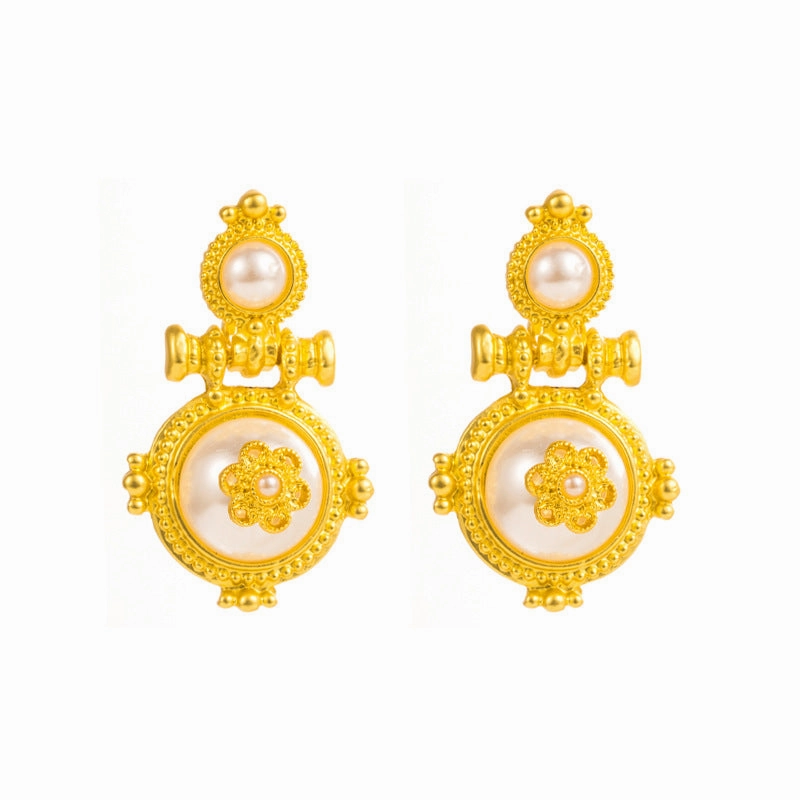 Wholesale Medieval Style Hollow Heart Rice Bead Earrings