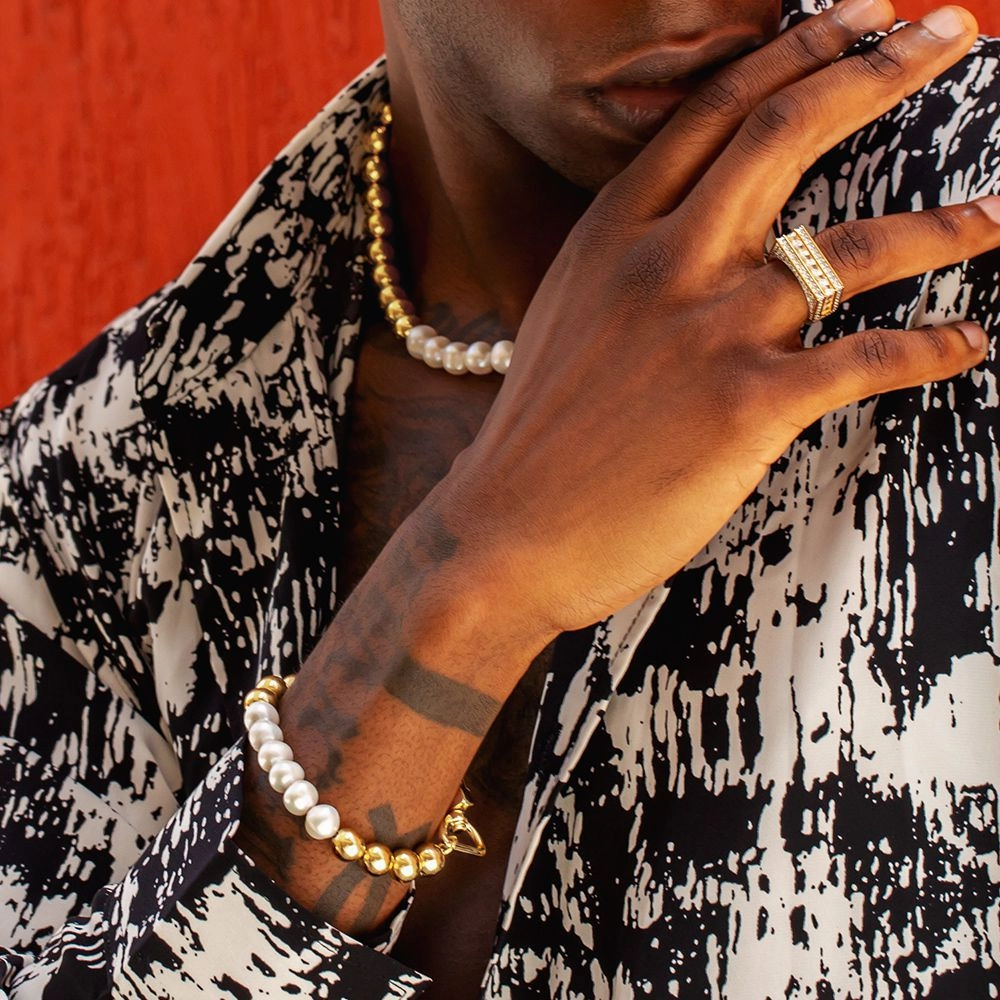 Wholesale Men's Collarbone Pearl Necklace Bracelet Set
