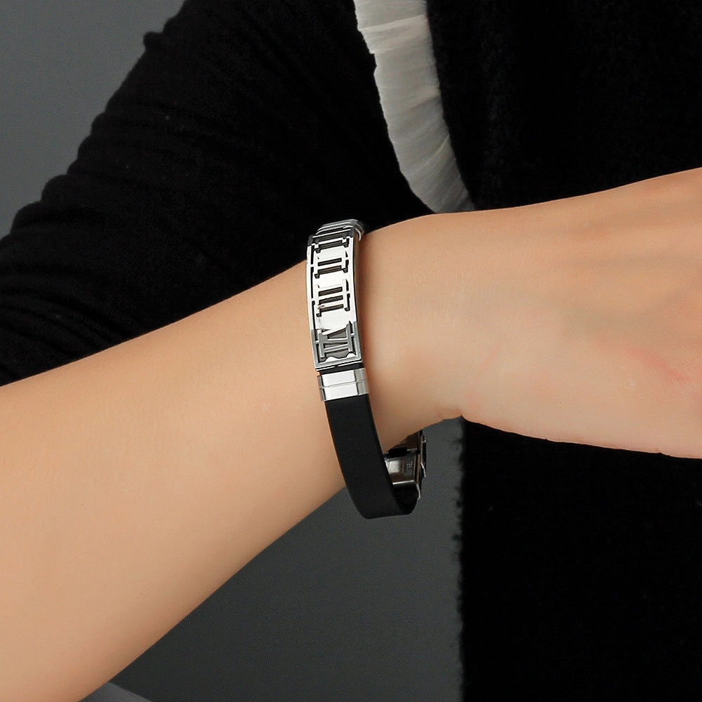Wholesale Men's Hollow Out Titanium Steel Silicone Bracelet OLY-BT-BSLN006