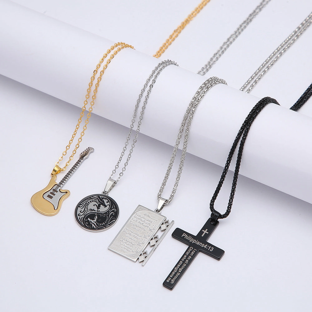 Wholesale Men's Personalized Guitar Shape Necklace Sweater Chain