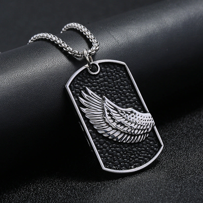 Wholesale men's personalized titanium steel alloy dark feather brand necklace