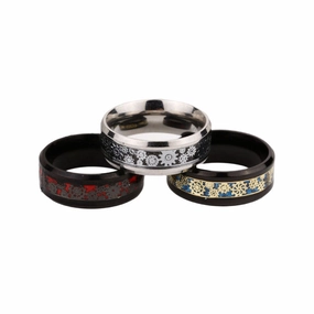 Wholesale Men's Stainless Steel Ring with Carbon Fiber Gear Titanium Steel Ring